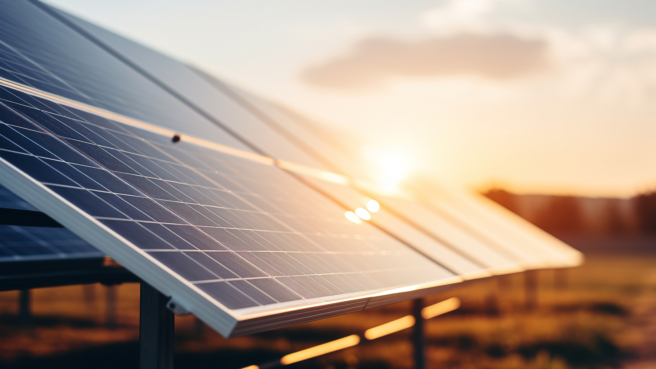 Solar panels at sunset